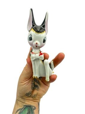 Vintage 1950s Thames Style Japan Anthropomorphic Deer Red Bow Tie Christmas